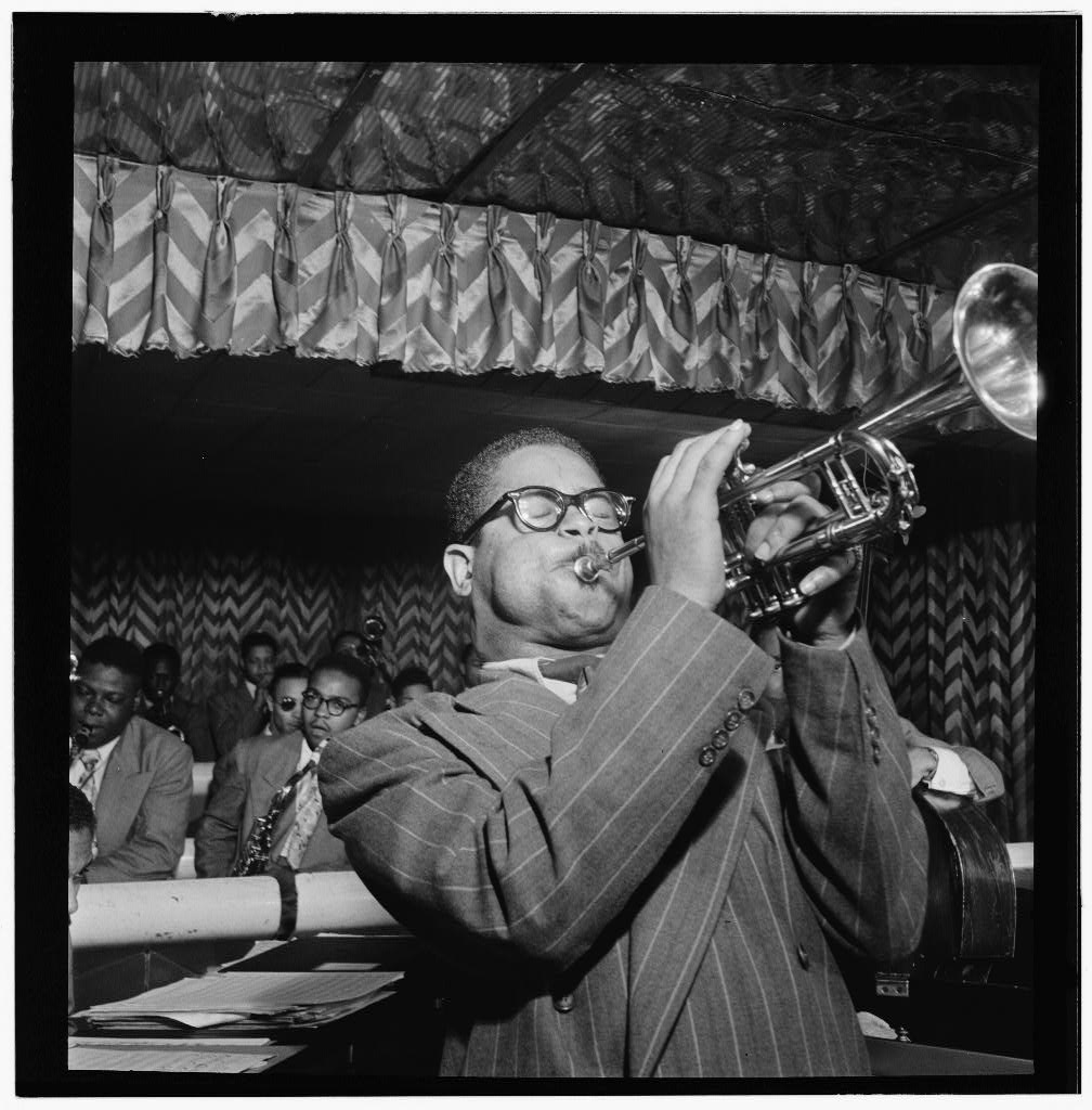 Dizzy Gillespie at the Club Downbeat, 52nd Street, New York City- photo by William P. Gottlieb, 1946-1948